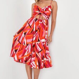 Lulu’s Special Sensation Magenta Abstract Print Pleated Midi Dress in size small